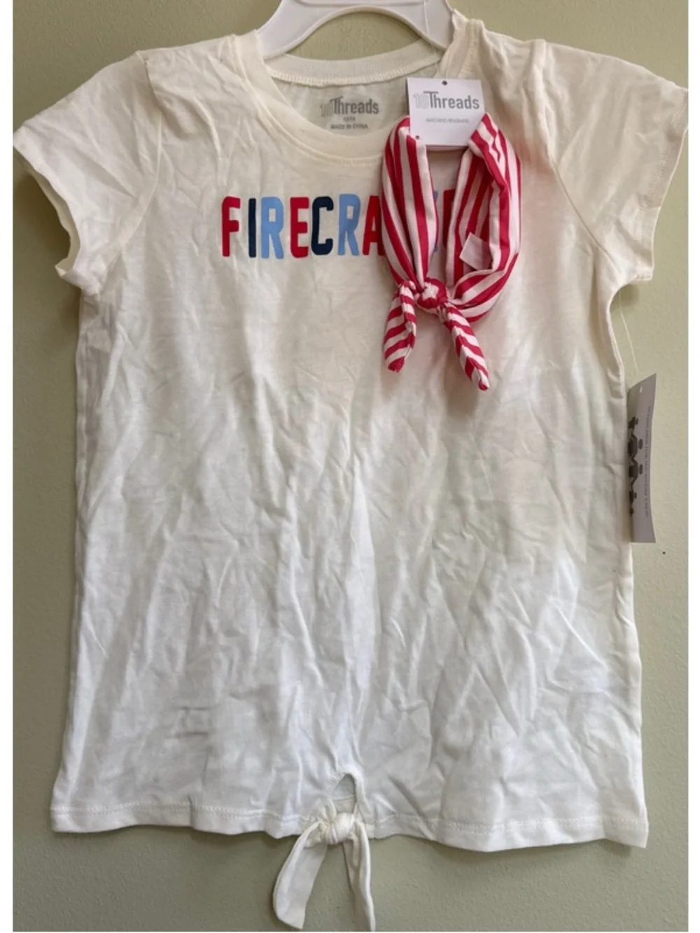 Kids 'Firecracker' White Tee - Patriotic Graphic Shirt With Headband